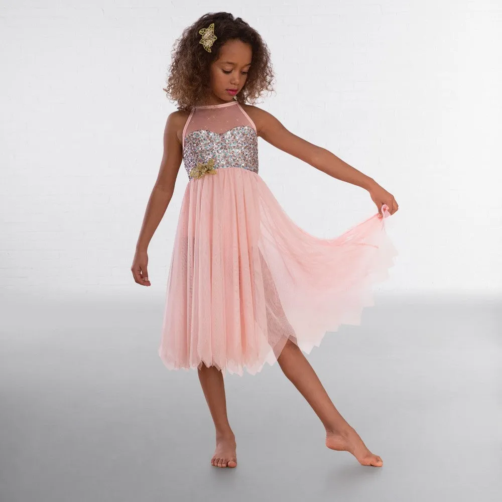 1st Position Pink High Neck Multi Sequin Lyrical Dress