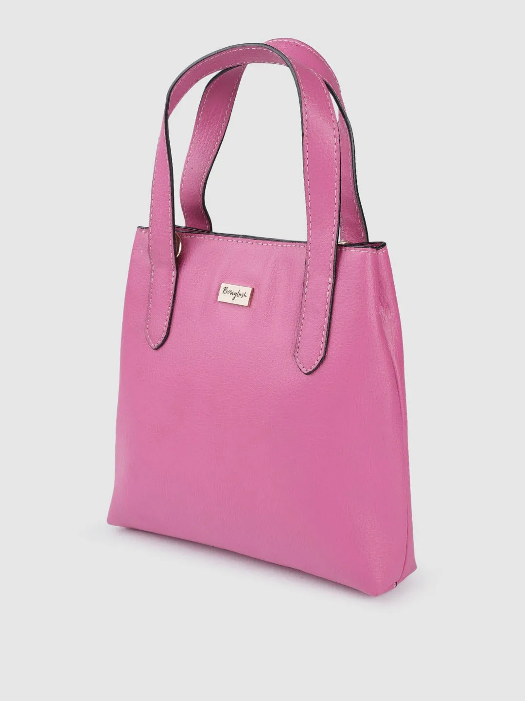 Berrylush Women Solid Pink Textured Pattern PU Detachable Sling Strap Small Structured Handheld Bag
