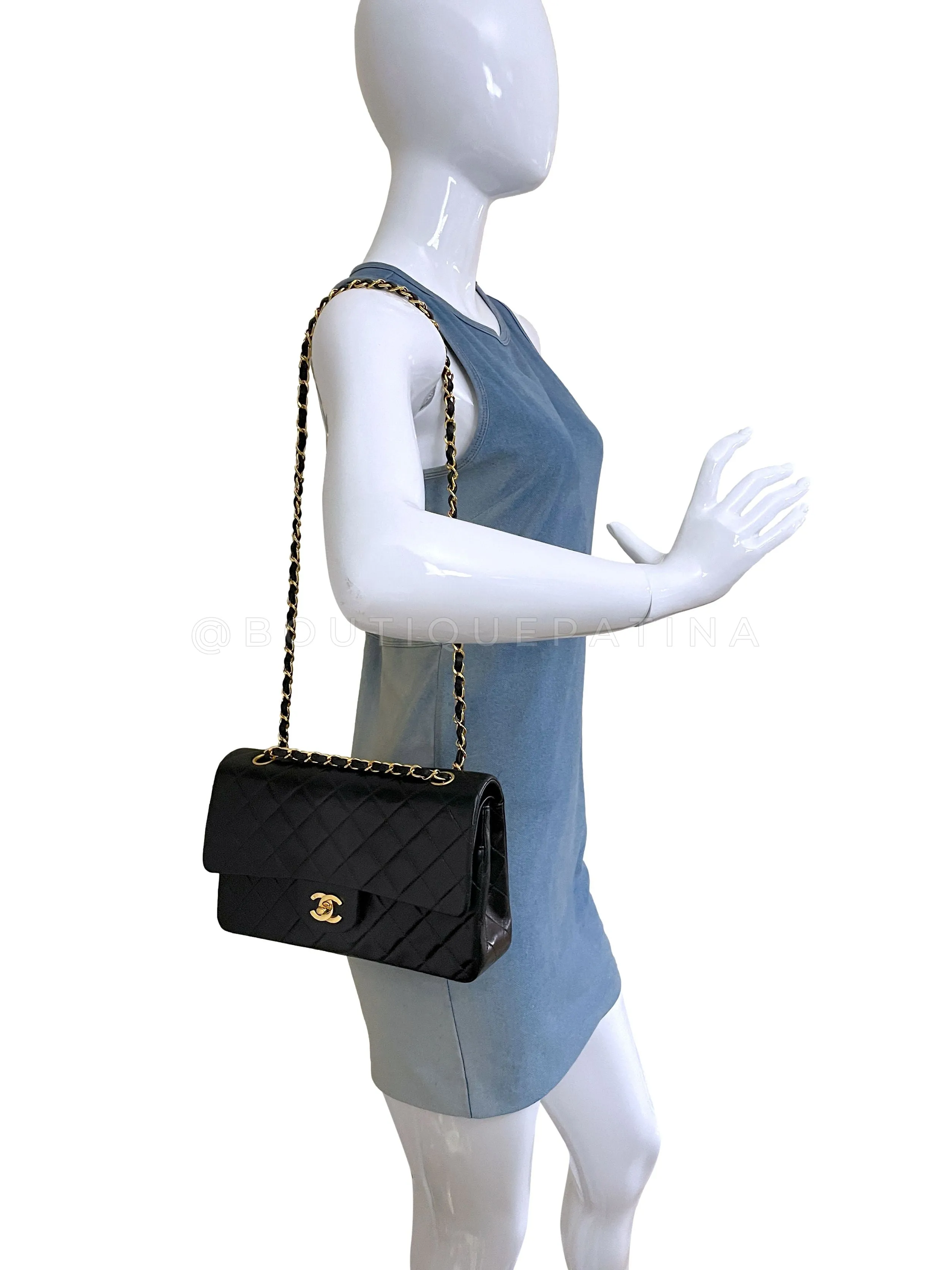 Chanel 1991 Vintage Black Medium Classic Flap Bag 24k GHW Lambskin