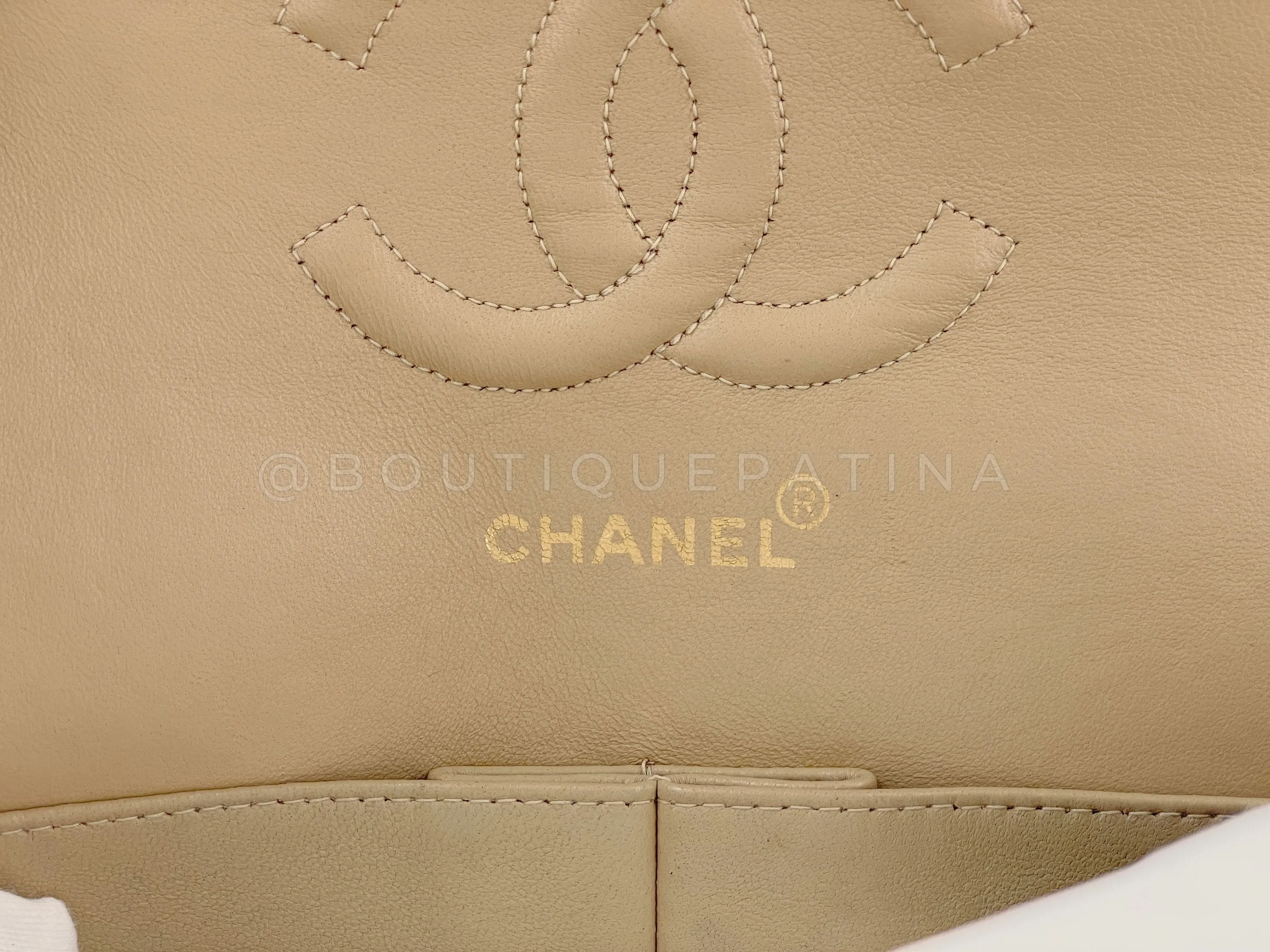 Chanel 1996 Vintage Beige Medium Classic Double Flap Bag 24k GHW