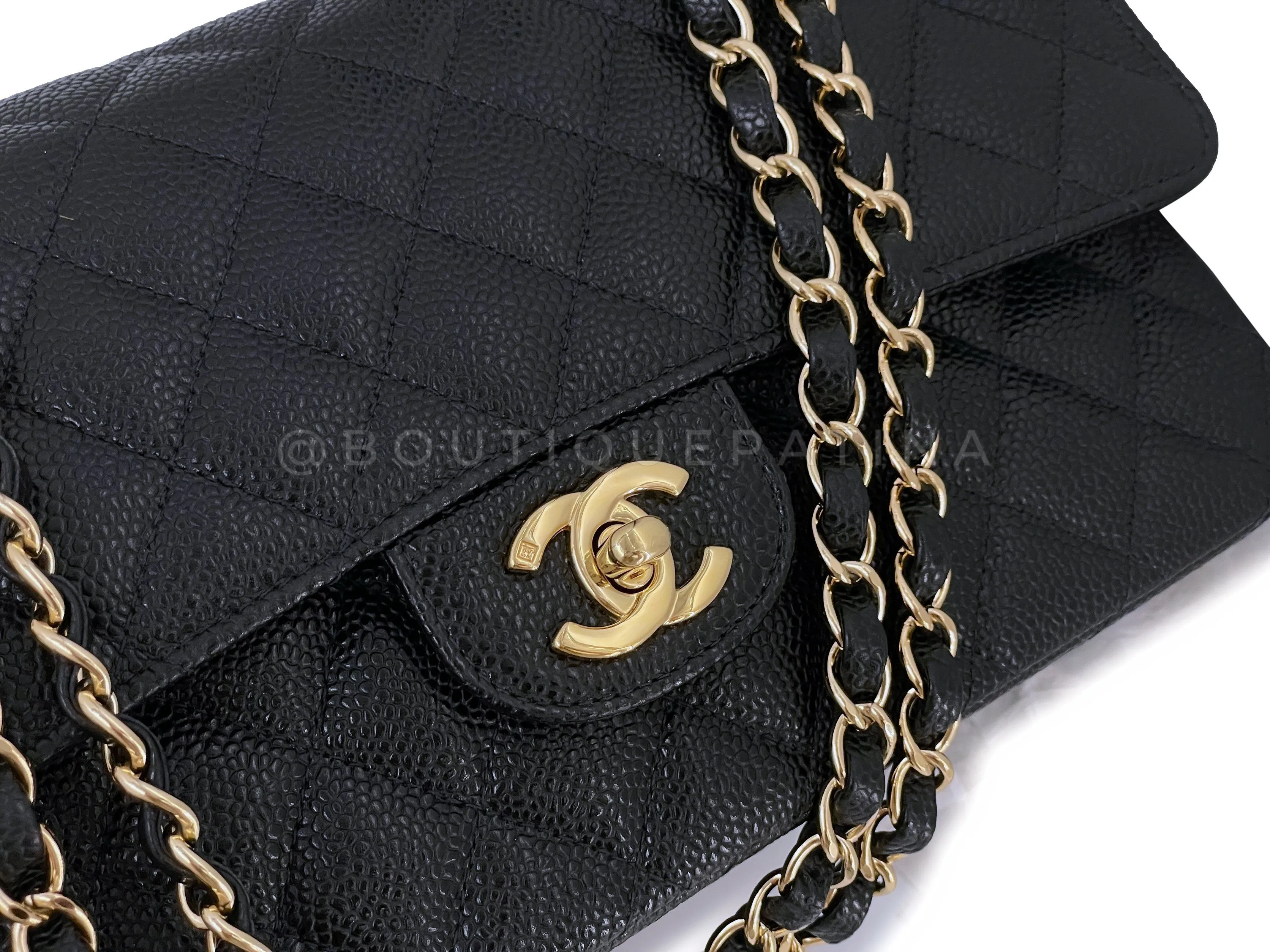 Chanel 2003 Vintage Black Caviar Medium Classic Double Flap Bag 24k GHW