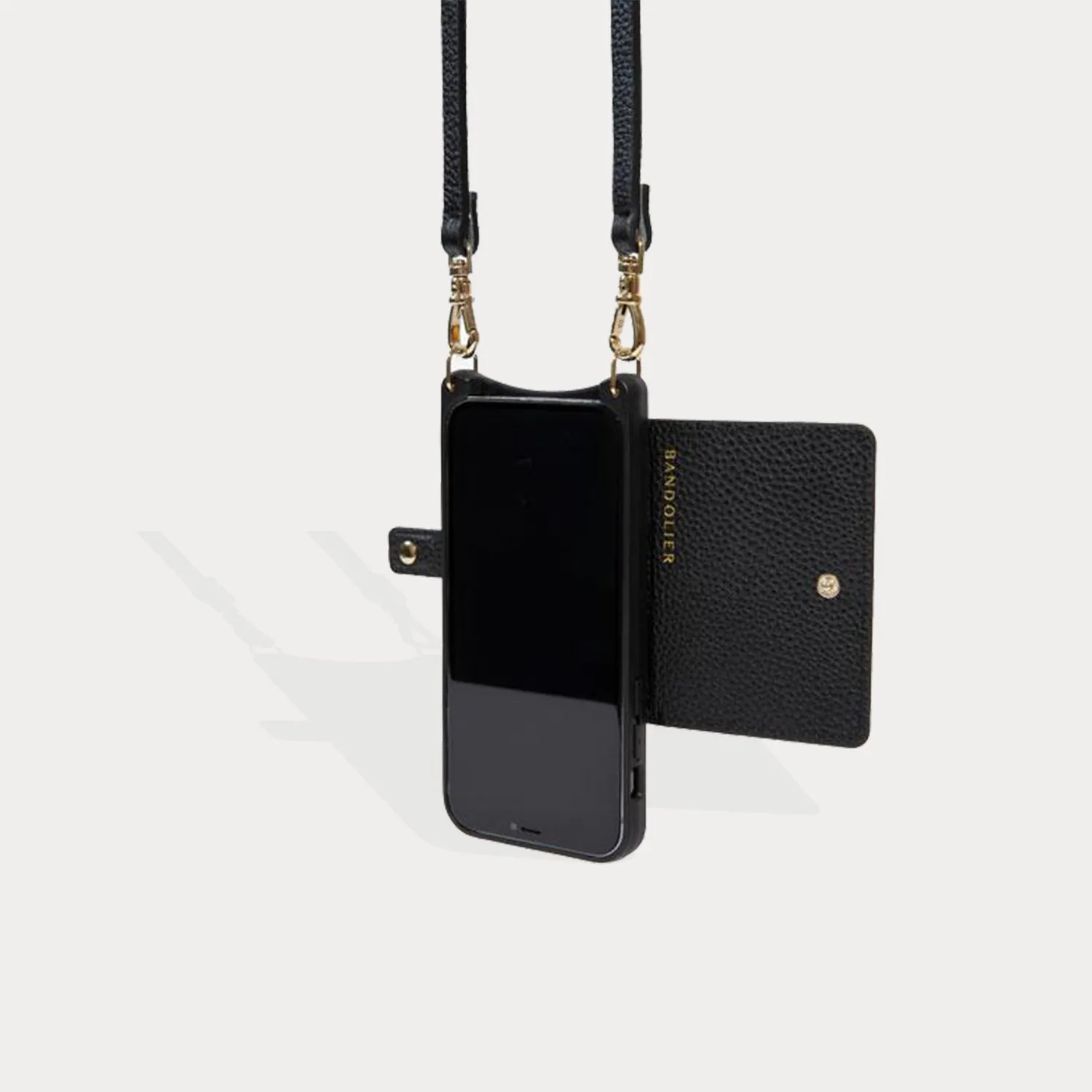 Stylish Mila MagSafe Charging Crossbody Bandolier in Black with Pewter Accents